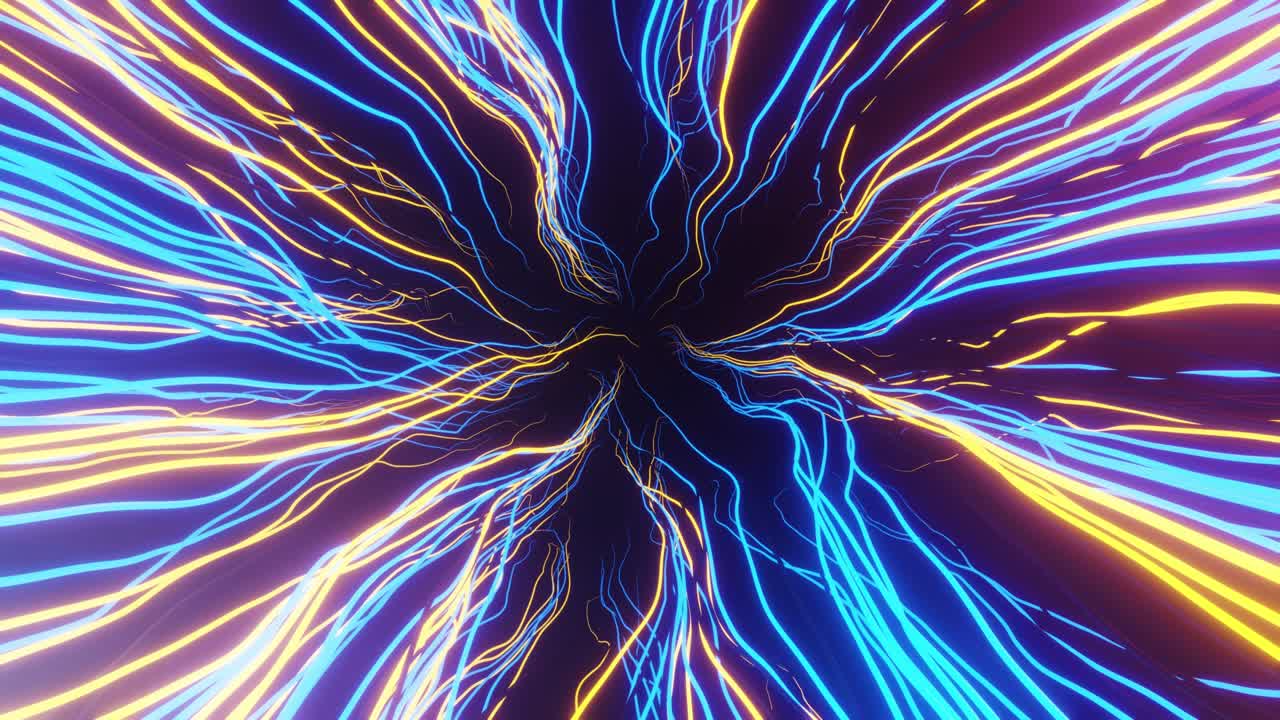 Glowing neon lightning bolts. Futuristic tech loop animation. 3d render