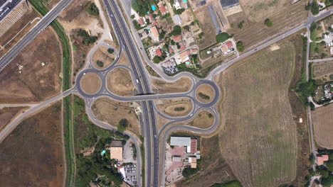 Roundabout-patterns-aerial-top-shot-highway-roads-traffic-France-south