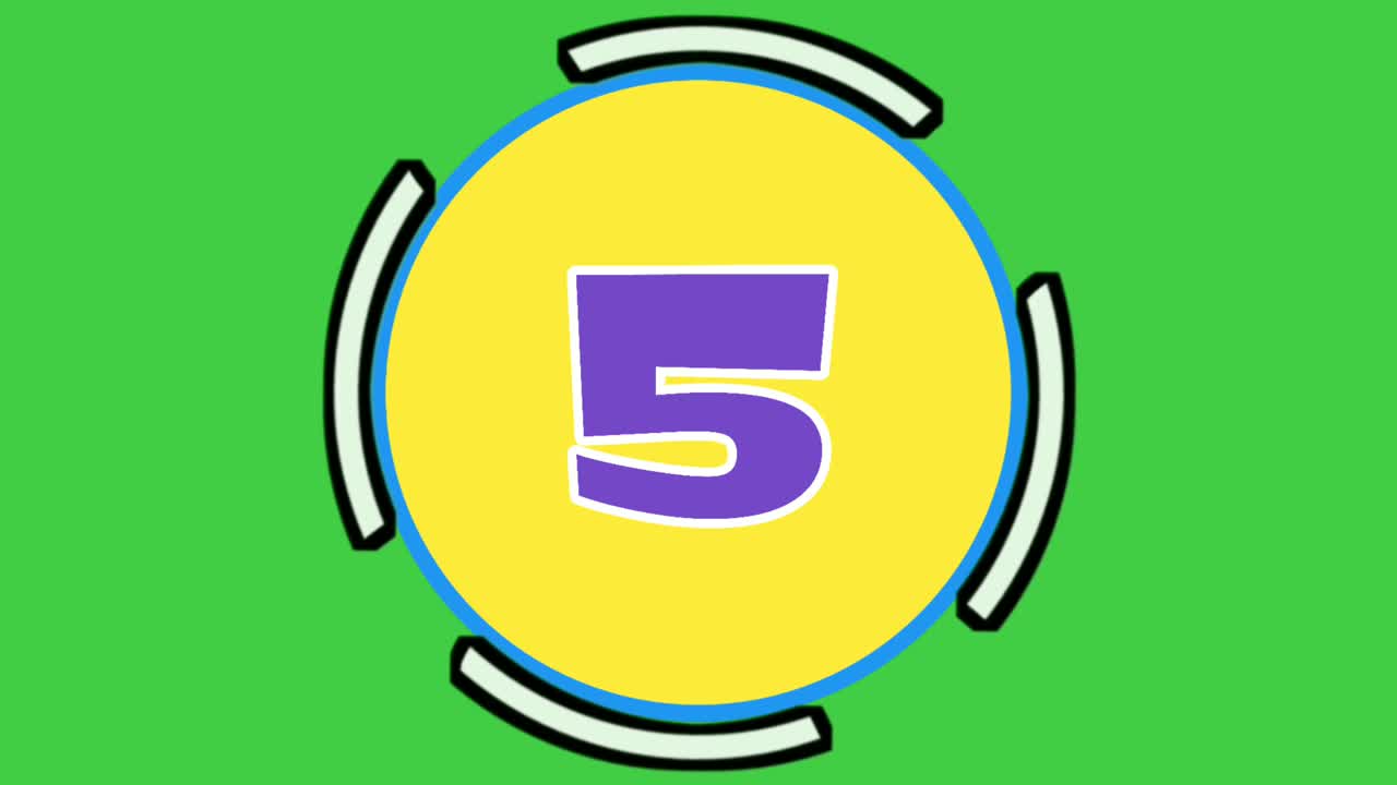 Flat cartoon countdown number ten to one animation on green screen background