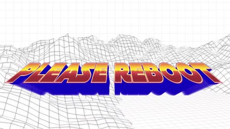 animación del texto por favor reiniciar en letras rojas y azules sobre el fondo del metaverso