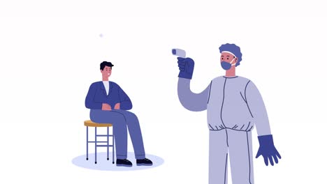 scientific with thermometer and man characters animation