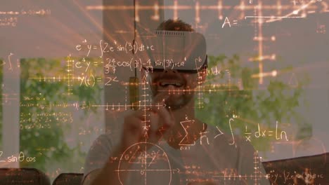 animación de dibujos matemáticos y ecuaciones sobre el hombre que usa auriculares vr