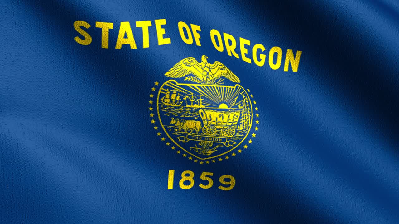 미국 오리건 주 발 (영어: oregon state flag) 은 미국 동부 오리건주에 있는 발이다. 발은 바람에 불어 날아다니며 고립되어 있다. 공식적인 애국적 추상적인 디자인이다. 3d 렌더링으로 흔들리는 표지 기호의 일러스트레이션이다.
