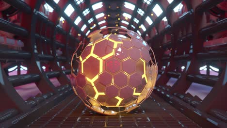 futuristic tunnel with glowing hexagon sphere