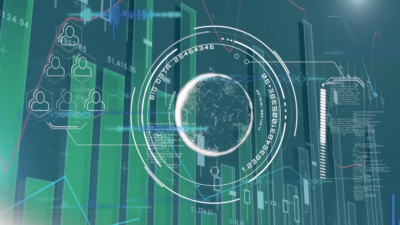 animación del procesamiento de datos y el escaneo del alcance