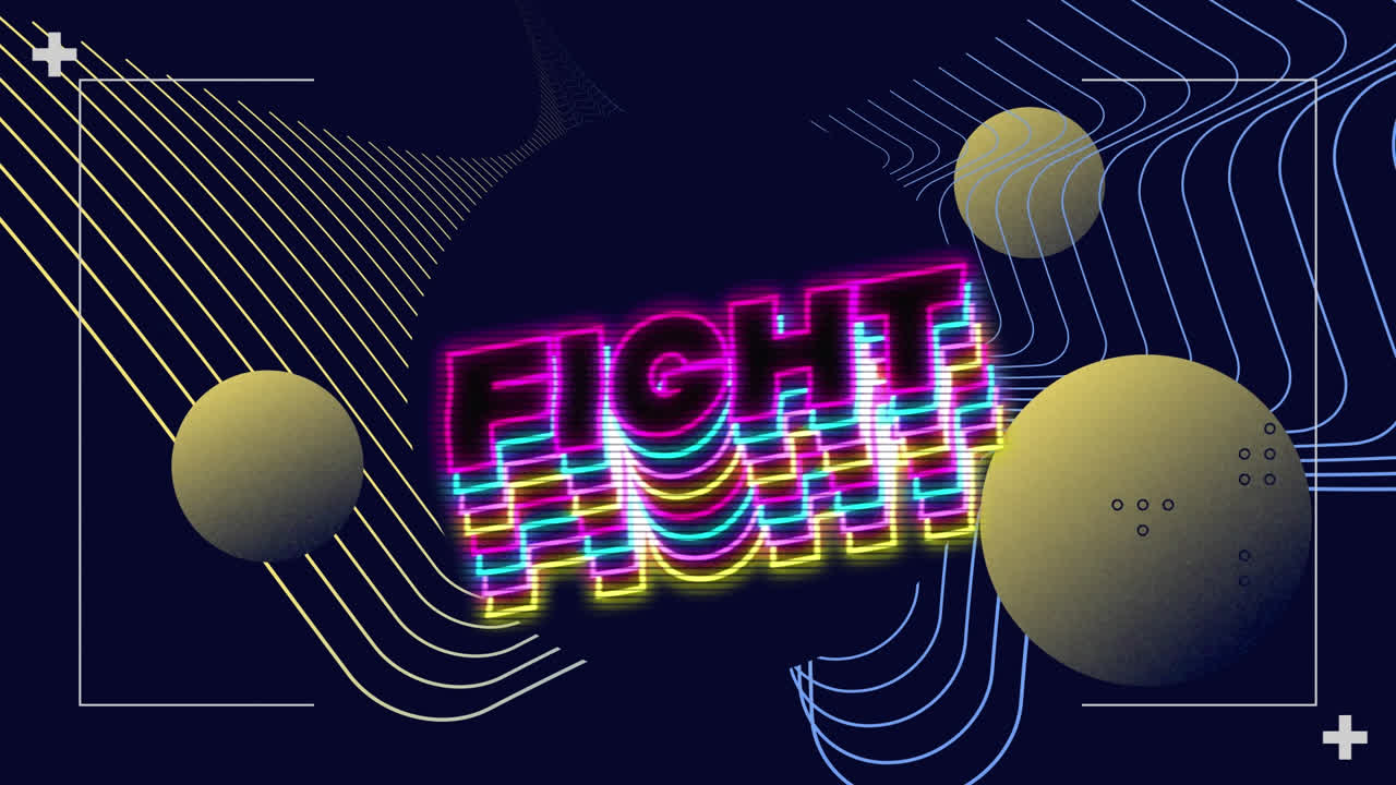 Animation of fight text over geometrical moving shapes
