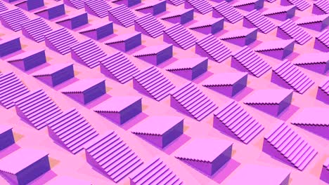 moving pink staircases 3d footage. sliding ladders rows seamless abstract animation. interior isometric stairs in lines top view. volumetric shapes motion. dynamic creative looped video