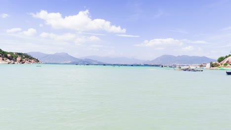 aerial view dolly of the beach and the sea in ninh hải district.