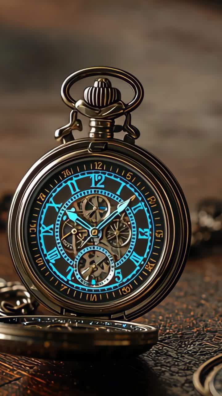Vertical video: With each tick watch advancing second hand and showing skeleton gears on leather