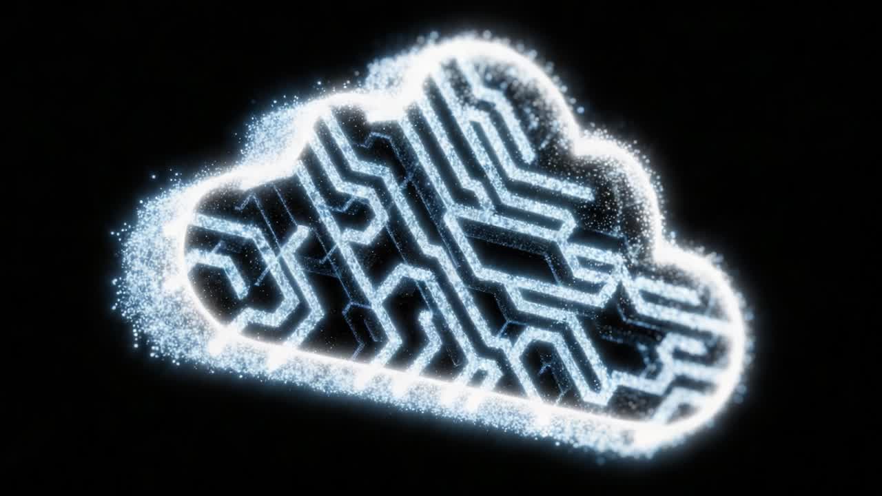 A Stunning Visualization of a Sparkling Cloud Formed with Circuit Patterns, Representing the Convergence of Technology and Data in a Digital Age