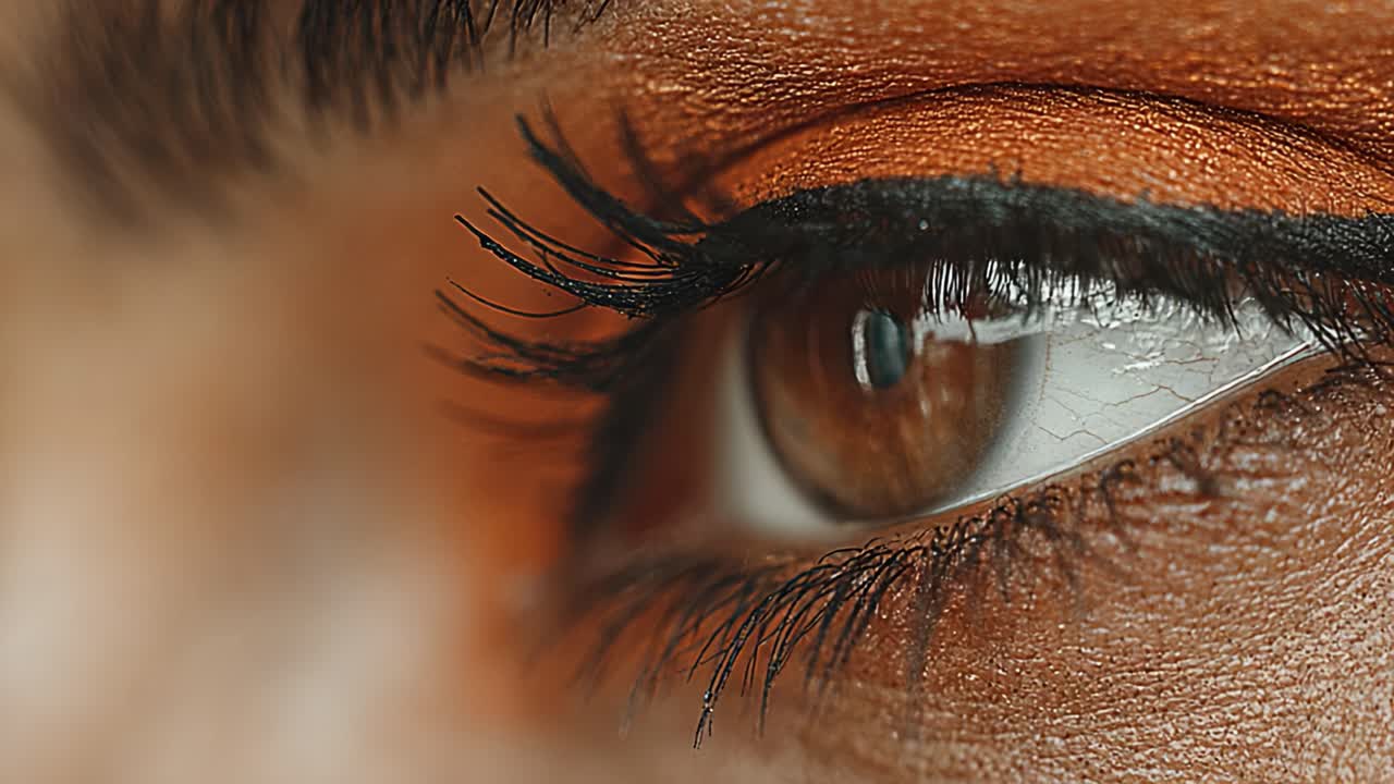 An Intimate Close-Up of an Eye Showcasing Intricate Details of Eyeliner, Luminous Shadow, and the Beautiful Depth of Color in the Iris