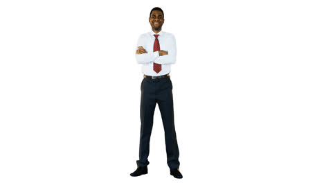 portrait of smiling businessman standing with arms crossed