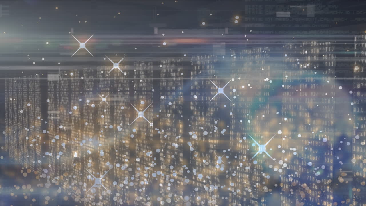 디지털 인터페이스의 데이터 처리에서 움직이는 반 ⁇ 이는 입자의 애니메이션