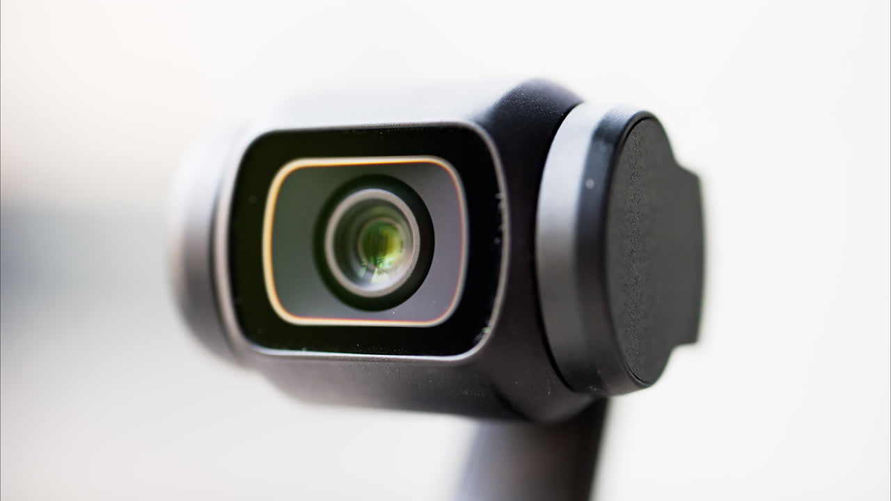 Close up of a small video camera with an image stabilizer