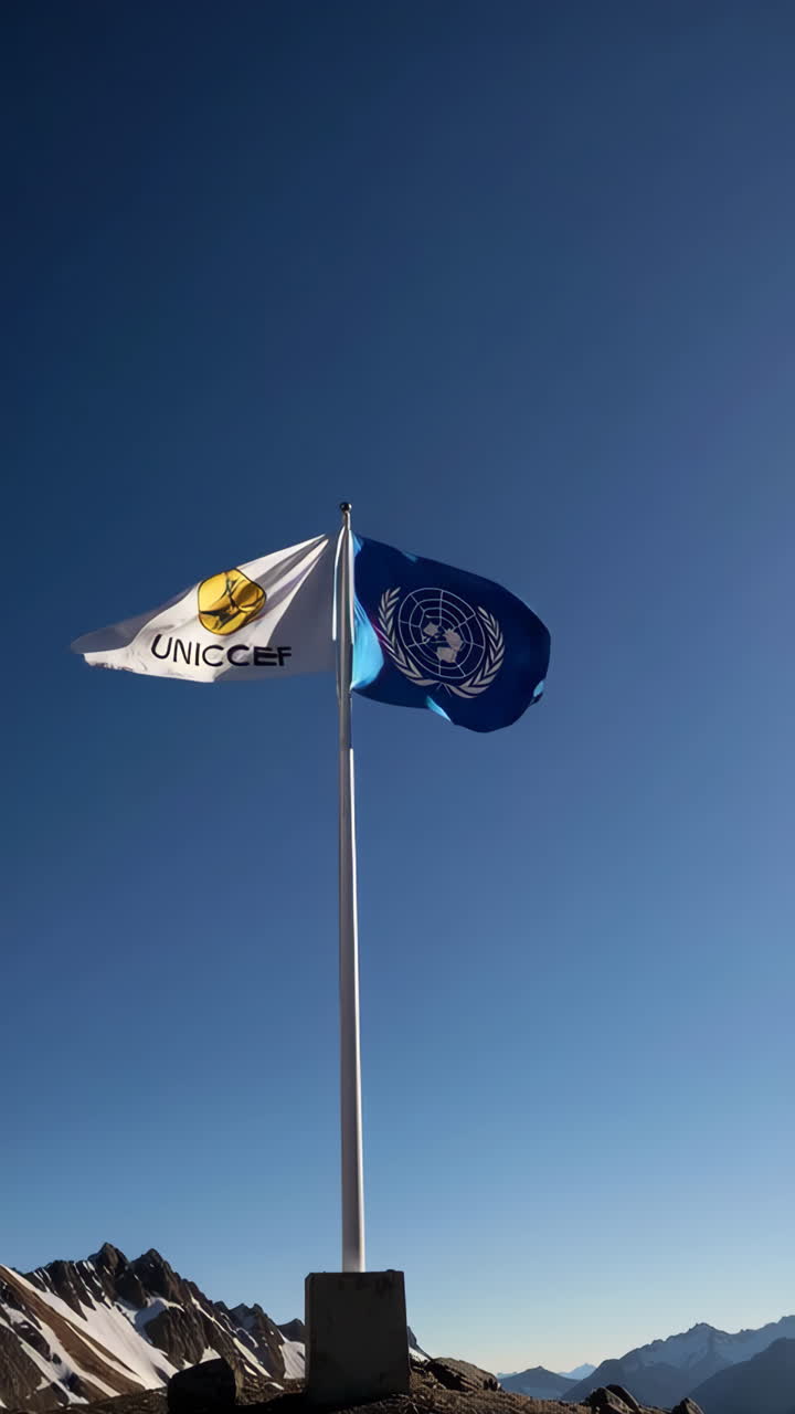 UNICEF and UN Flags on a Mountain Summit