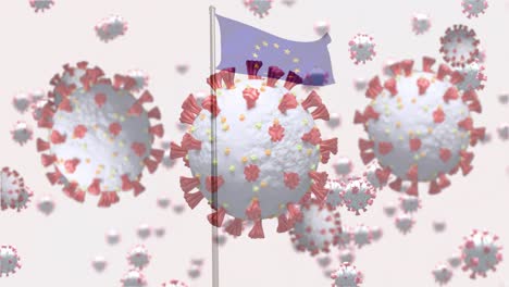 Animation-of-virus-cells-over-flag-of-european-union