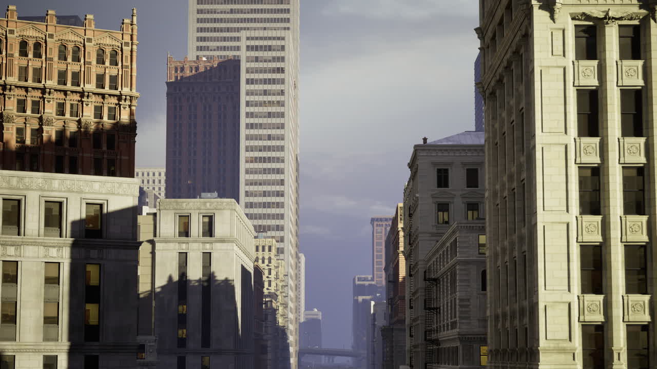 Urban skyline featuring historic and modern architecture at dusk