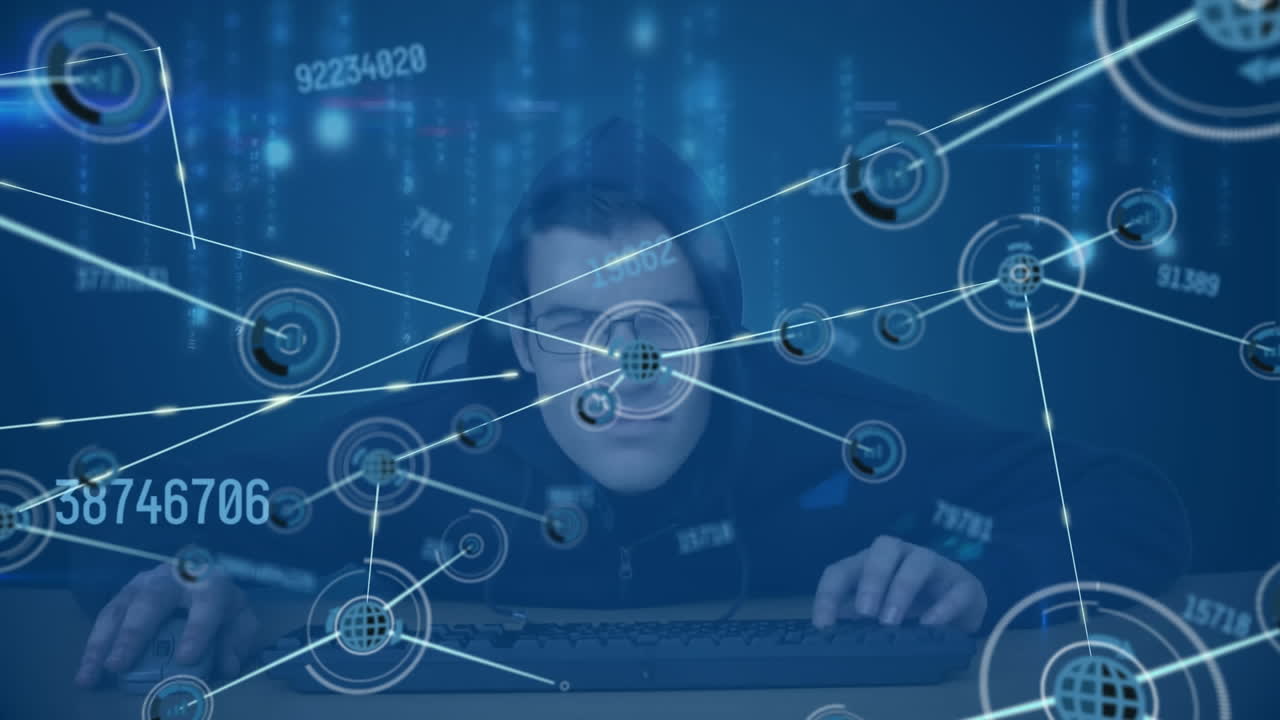 animación de una red de conexiones a través de un hacker utilizando una computadora