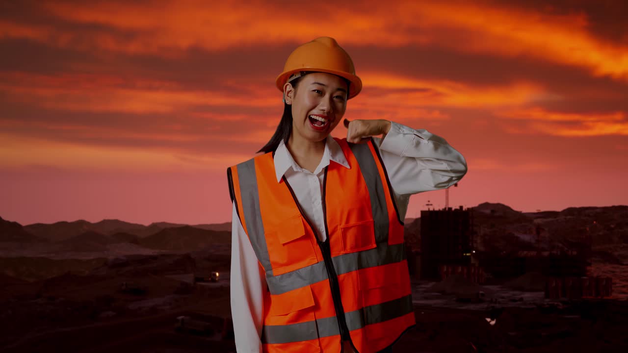 trabajador de la construcción al atardecer