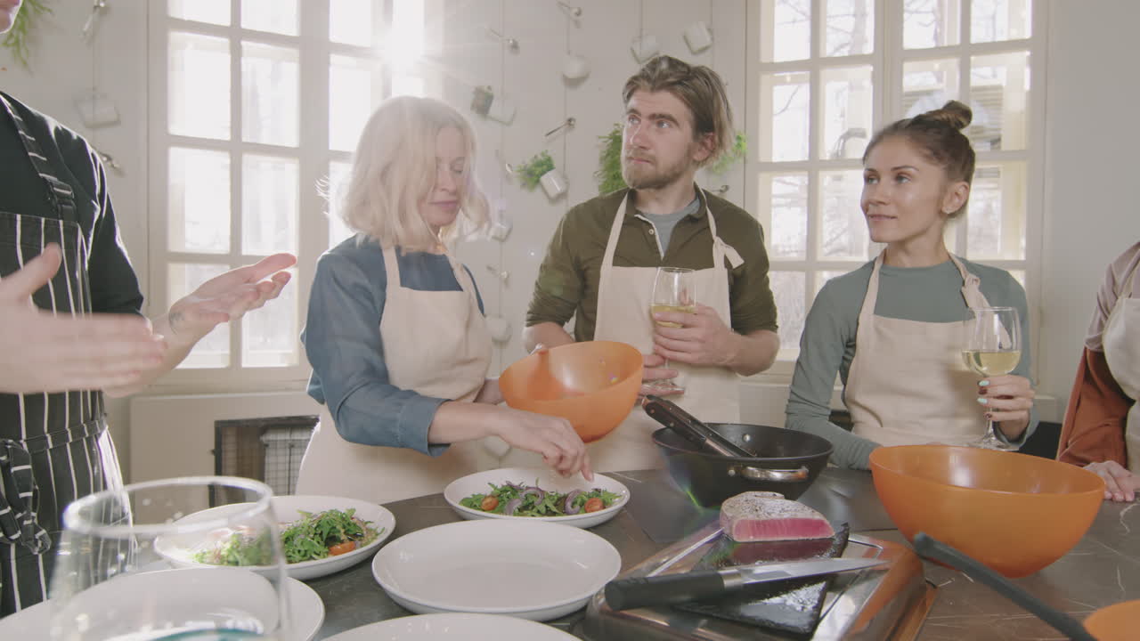 People enjoying a cooking class together