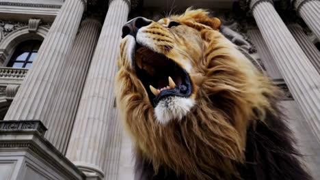 majestic lion in front of historic building