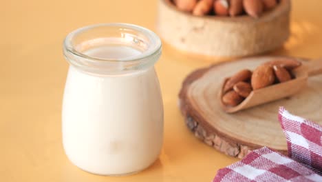almond milk in a glass bottle