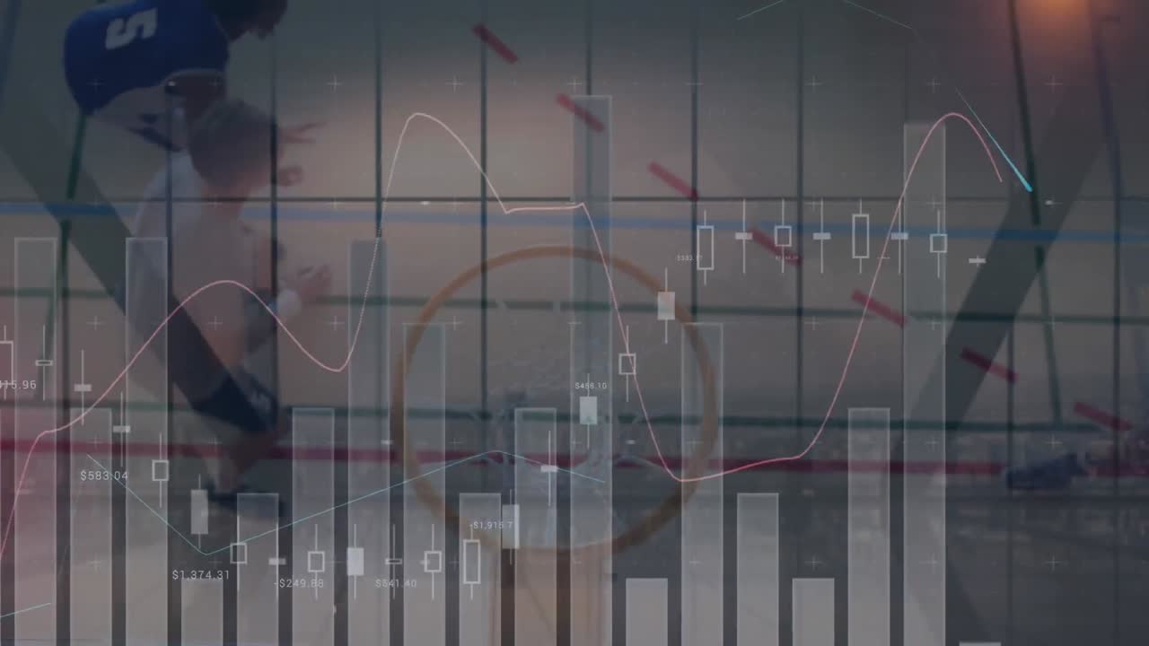 Animation of data and statistics processing over basketball players