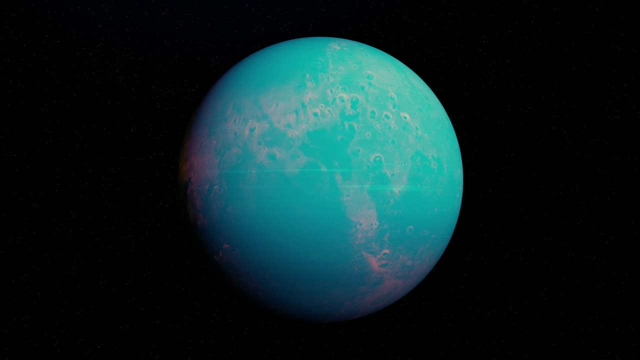 3d hermoso planeta girando rodeado por un espacio oscuro sin fin. animación. colorido girando planeta desconocido aislado en fondo negro, bucle sin costuras.