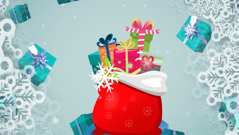 animación de regalos cayendo sobre la bolsa de papá noel