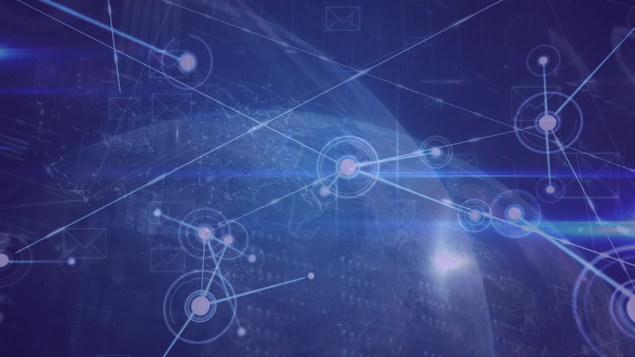Animation of network of connections and data processing over globe
