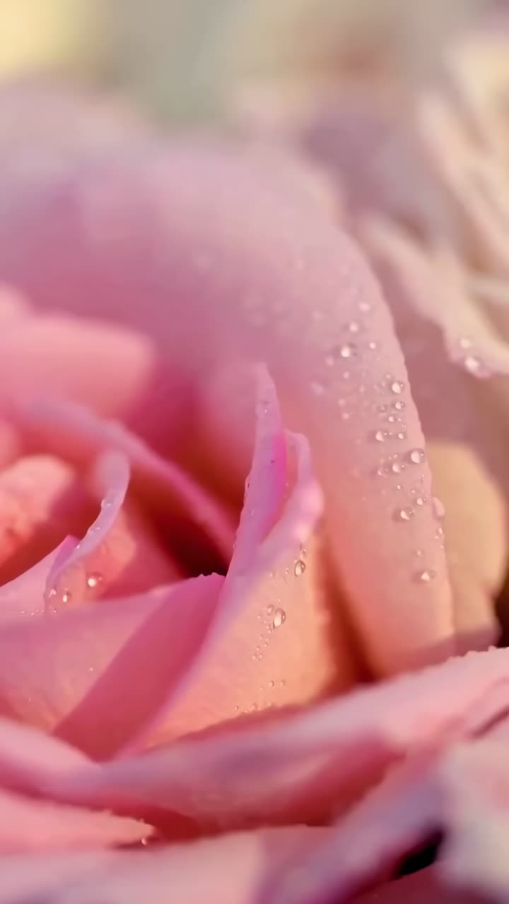 Video ravvicinato di un petalo di fiore rosa, ripreso con un obiettivo macro, che evidenzia texture delicate.