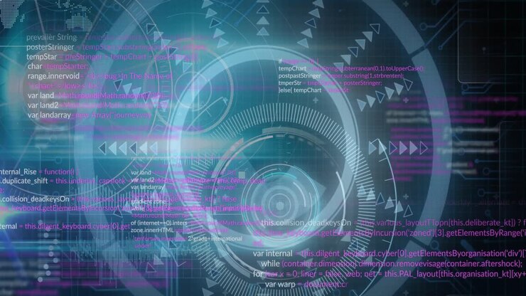 Animation of data processing over black background