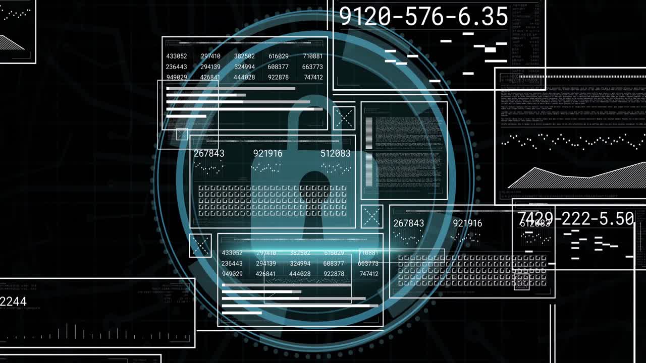animación de la interfaz digital con procesamiento de datos sobre fondo negro