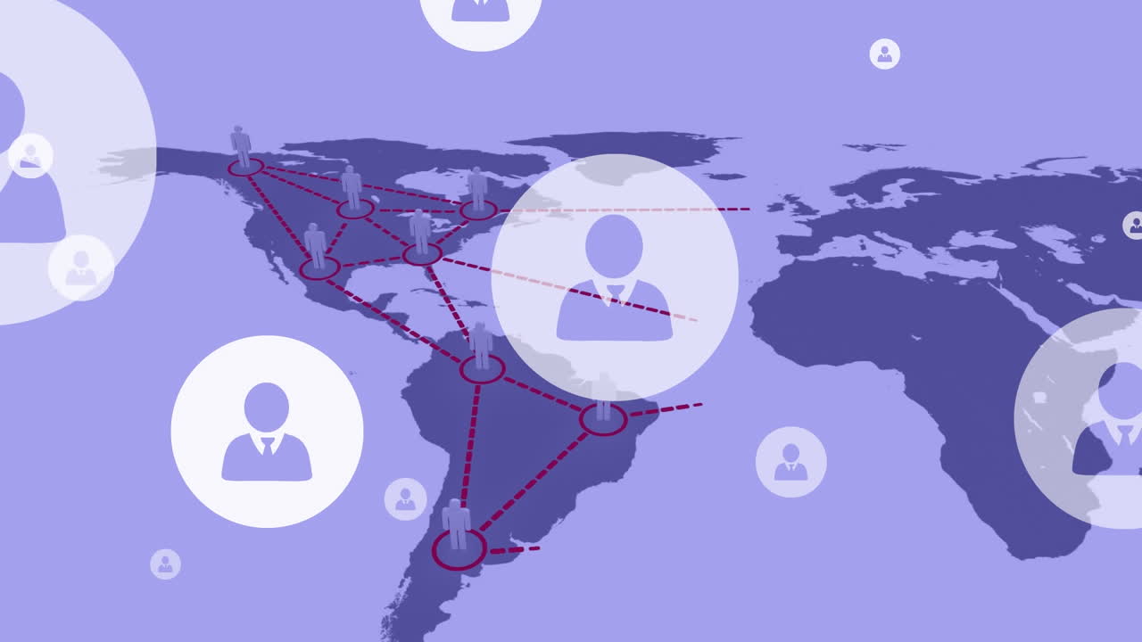 animación de iconos de medios sobre el mapa del mundo