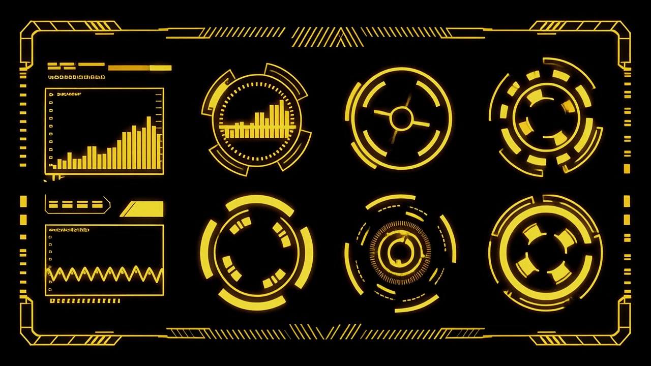 Animated Futuristic HUD Elements with Data Display and Scanners