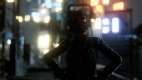 Futuristic-cyberpunk-style-young-woman-with-neon-bokeh-lights