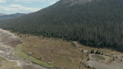 Panorámica-Aérea-De-Montaña-A-Bosque-A-Prado-Y-Agua-En-Colorado