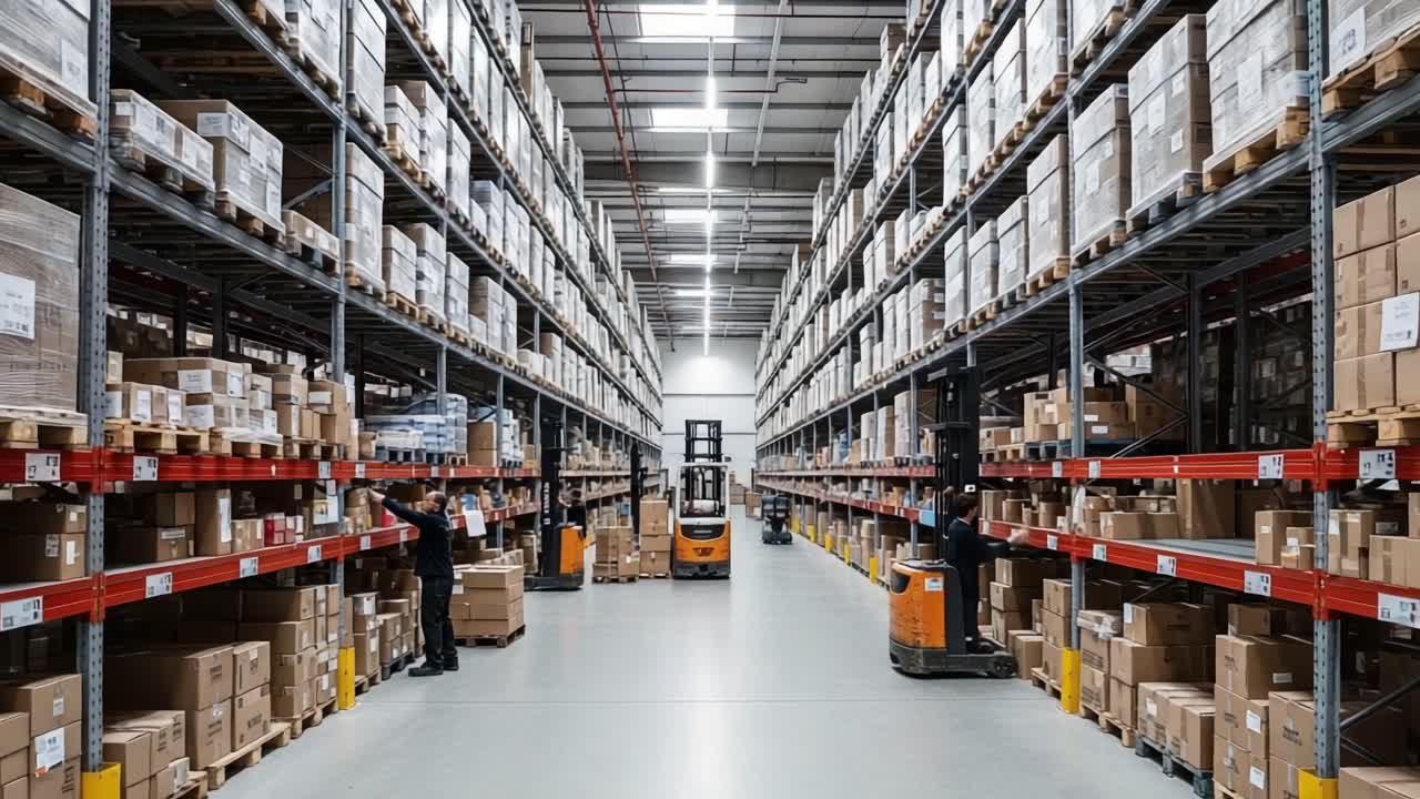 Efficient Warehouse Operations: High-Volume Inventory Management in a Modern Storage Facility with Automated Equipment for Streamlined Logistics and Order Fulfillment