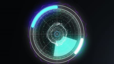 animation of circular scope scanning with 3d shape and network of points on black