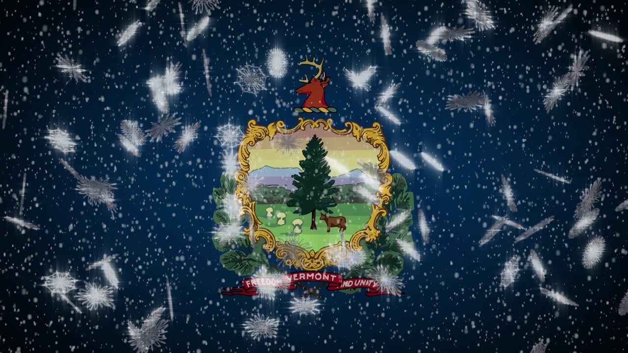 bandera de vermont caída de nieve, año nuevo y fondo de navidad, bucle