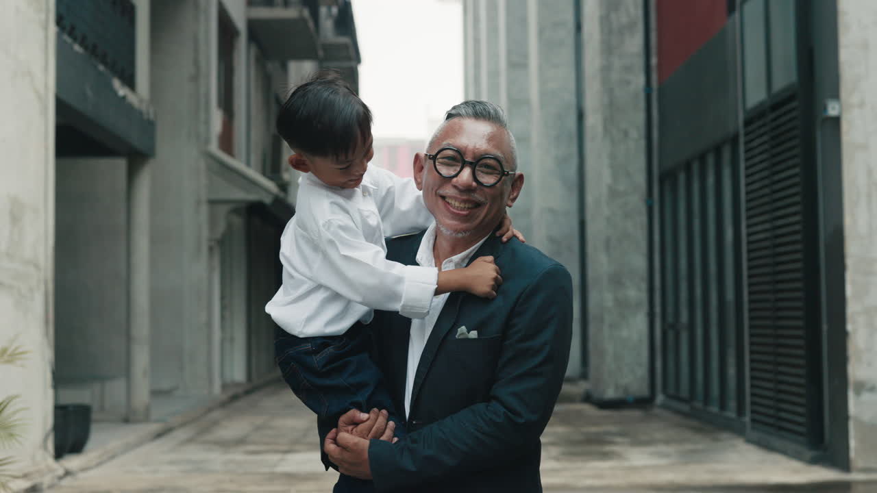 Father and son bonding in an urban alley