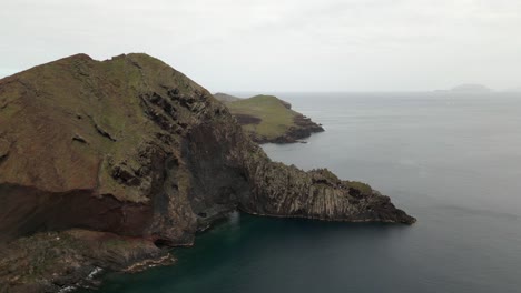 Aerial-panorama-of-stunning-coast-of-Ponta-Sao-Lourenco,-Madeira,-Portugal