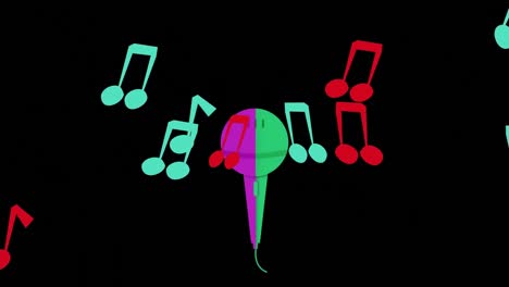 animation of notes over microphone on black background