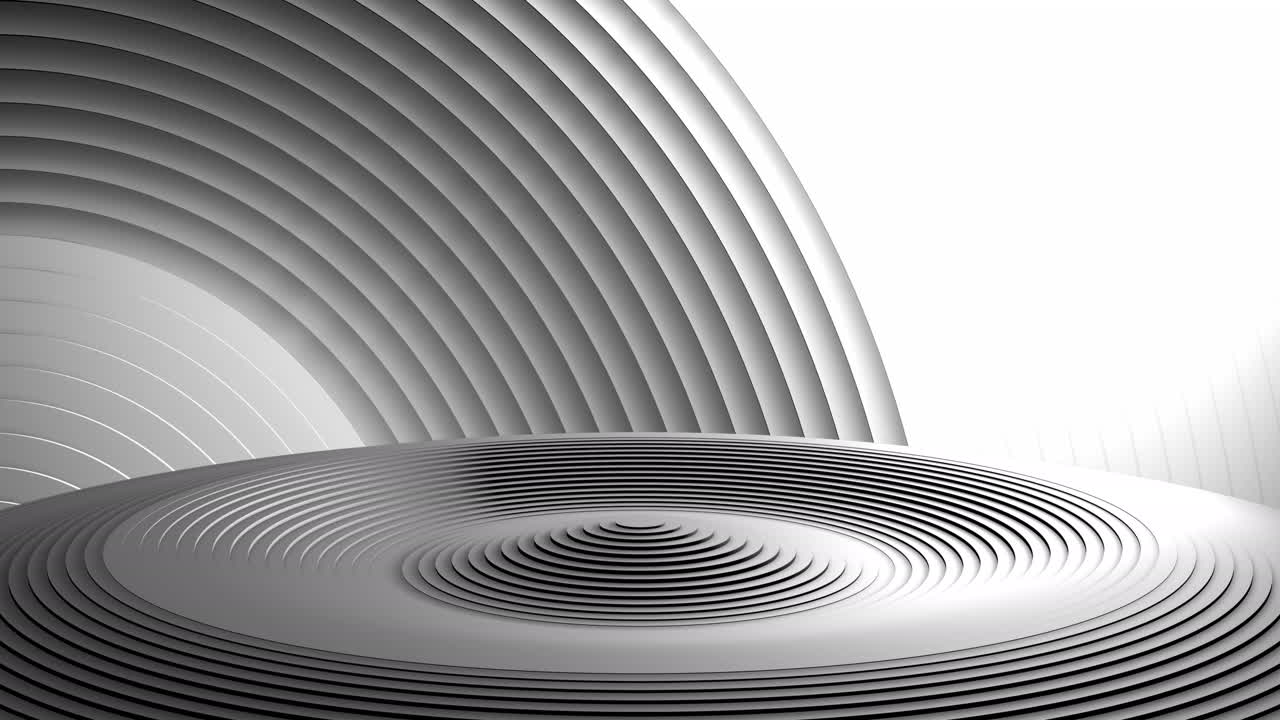 Animazione di una superficie circolare grigia iridescente in movimento e sfondo.
