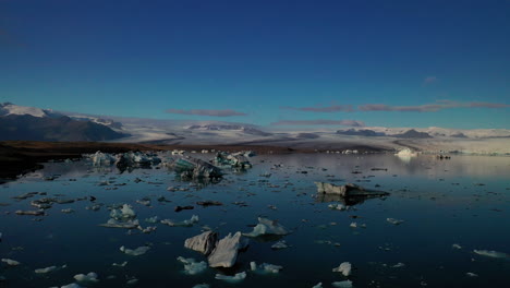 beautiful scenery of glacier lagoon in jokusarlon during sunny day - south iceland - wide shot