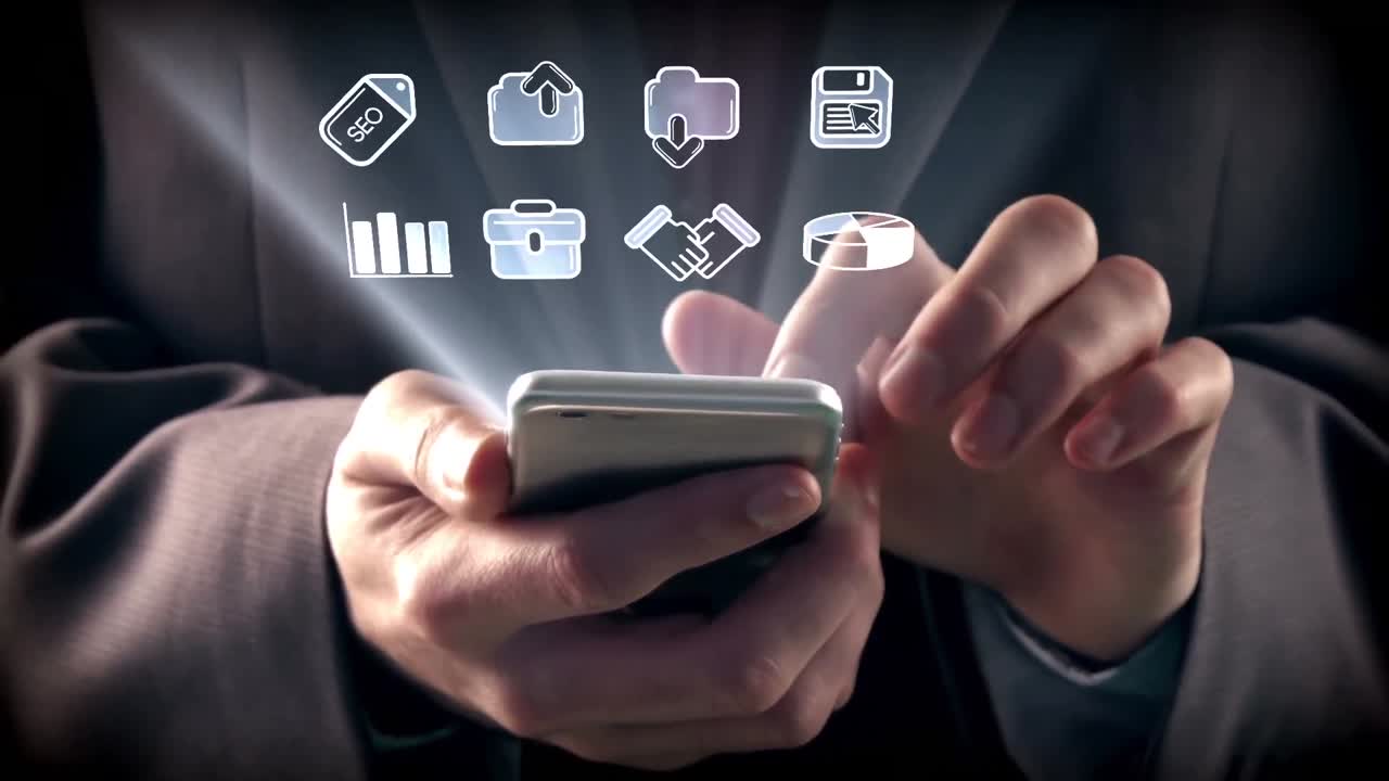 tocar con la mano el icono generado digitalmente en el teléfono móvil