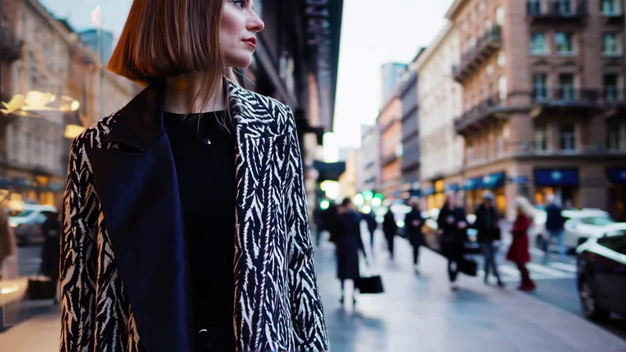 Donna con cappotto zebrato in città