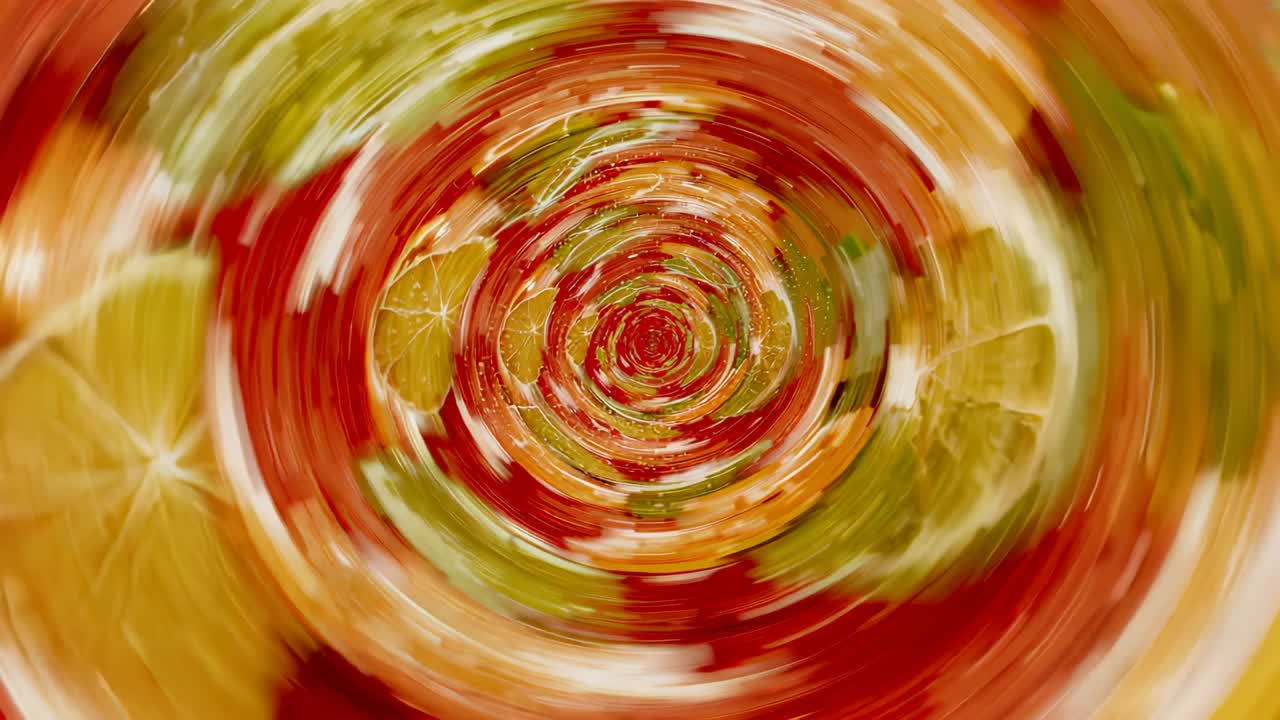 With color bands forming swirl, digital vortex spinning on digital canvas creating fluid tunnel