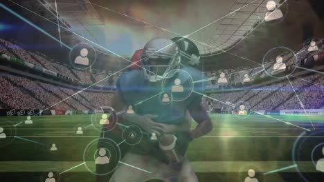 Animation-Der-Datenverarbeitung-über-Verschiedene-American-Football-Spieler-Im-Stadion