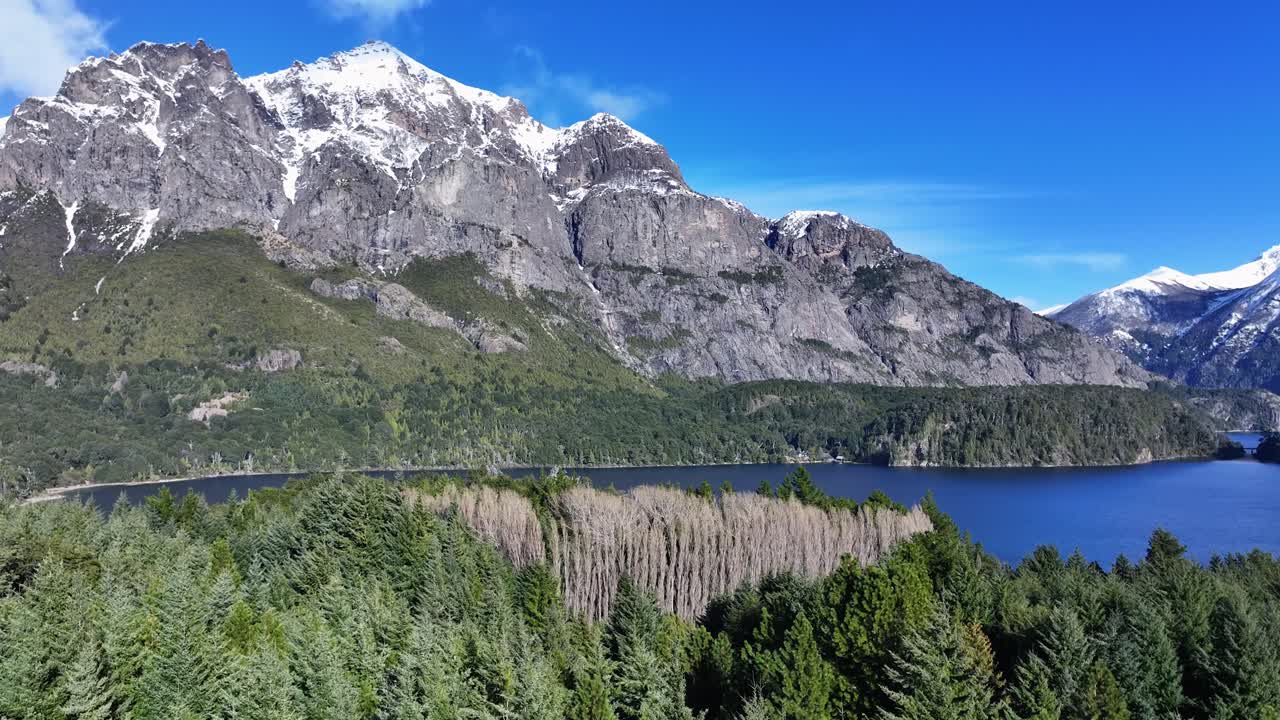 Majestic Snow-capped Mountains, Lake, and Forest Landscape